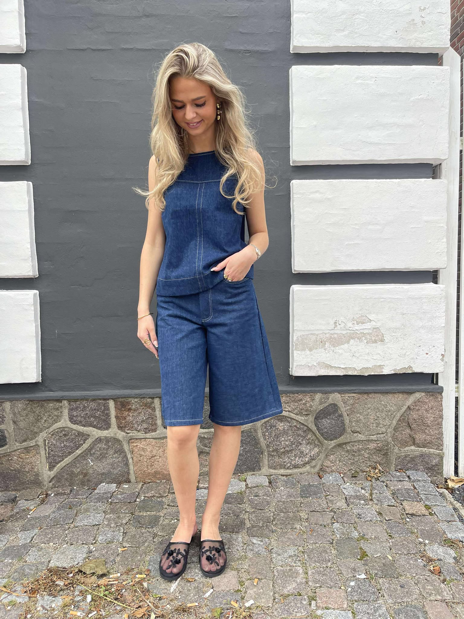 OBJREESE Knee Trousers - Dark Medium Blue Denim